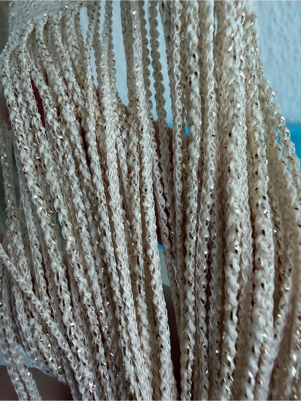 Paper Crane Metallic Knit Beige/Gold Crochet Fringe - Picture 8 of 9